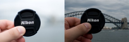 The difference in aperture on this lens: the left shows it at F1.8 while the right shows F22.