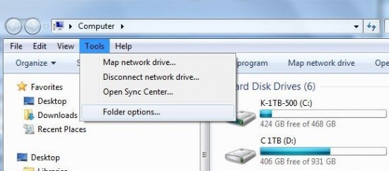 Windows Explorer Tools Menu